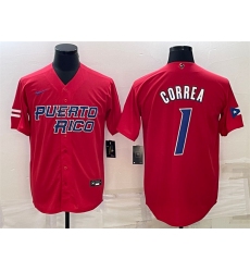 Men Puerto Rico Baseball 1 Carlos Correa 2023 Red World Baseball Classic Replica Stitched Jersey