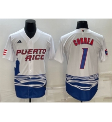 Men Puerto Rico Baseball 1 Carlos Correa 2023 White World Baseball Classic Replica Stitched Jersey