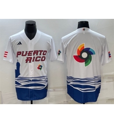 Men Puerto Rico Baseball 2023 White World Baseball Big Logo With Patch Classic Replica Stitched JerseyS