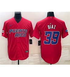 Men Puerto Rico Baseball 39 Edwin D EDaz 2023 Red World Baseball Classic Replica Stitched Jersey