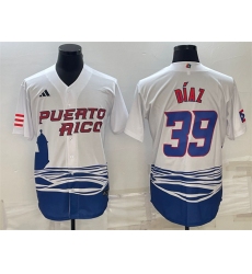 Men Puerto Rico Baseball 39 Edwin D EDaz 2023 White World Baseball Classic Replica Stitched Jersey