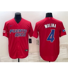 Men Puerto Rico Baseball 4 Yadier Molina 2023 Red World Baseball Classic Replica Stitched Jersey