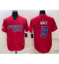Men Puerto Rico Baseball 9 Javier Baez 2023 Red World Baseball Classic Replica Stitched Jersey
