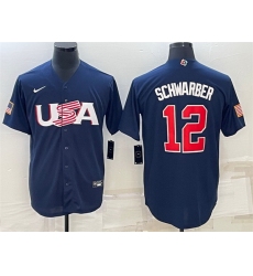Men USA Baseball 12 Kyle Schwarber 2023 Navy World Baseball Classic Replica Stitched Jersey