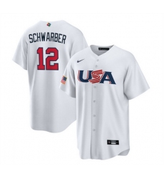 Men USA Baseball 12 Kyle Schwarber 2023 White World Baseball Classic Replica Stitched Jersey