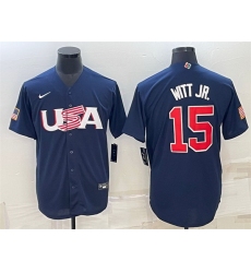 Men USA Baseball 15 Bobby Witt Jr  2023 Navy World Baseball Classic Replica Stitched Jersey