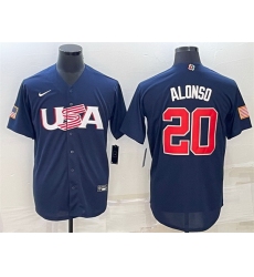 Men USA Baseball 20 Pete Alonso 2023 Navy World Baseball Classic Replica Stitched Jersey