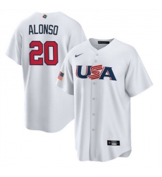 Men USA Baseball 20 Pete Alonso 2023 White World Baseball Classic Replica Stitched Jersey