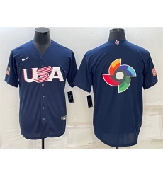 Men USA Baseball 2023 Navy World Baseball Big Logo Classic Replica Stitched Jersey