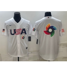 Men USA Baseball 2023 White World Baseball Big Logo With Patch Classic Replica Stitched Jersey