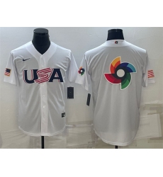 Men USA Baseball 2023 White World Baseball Big Logo With Patch Classic Replica Stitched Jerseys