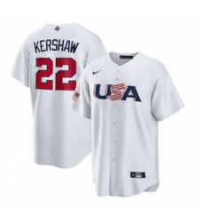 Men USA Baseball 22 Clayton Kershaw 2023 White World Baseball Classic Replica Stitched Jersey