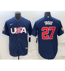 Men USA Baseball 27 Mike Trout 2023 Navy World Baseball Classic Replica Stitched Jersey