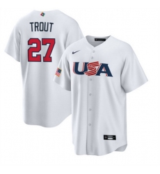 Men USA Baseball 27 Mike Trout 2023 White World Baseball Classic Replica Stitched Jersey