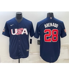 Men USA Baseball 28 Nolan Arenado 2023 Navy World Baseball Classic Replica Stitched Jersey