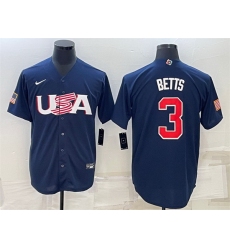 Men USA Baseball 3 Mookie Betts 2023 Navy World Baseball Classic Replica Stitched Jersey