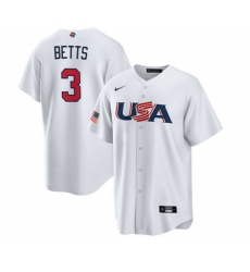 Men USA Baseball 3 Mookie Betts 2023 White World Baseball Classic Replica Stitched Jersey