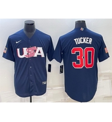 Men USA Baseball 30 Kyle Tucker 2023 Navy World Baseball Classic Replica Stitched Jersey