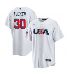 Men USA Baseball 30 Kyle Tucker 2023 White World Baseball Classic Replica Stitched Jersey