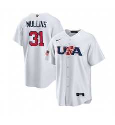 Men USA Baseball 31 Cedric Mullins 2023 White World Baseball Classic Replica Stitched Jersey