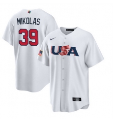 Men USA Baseball 39 Miles Mikolas 2023 White World Baseball Classic Replica Stitched Jersey