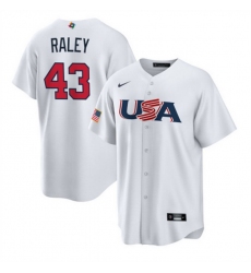 Men USA Baseball 43 Brooks Raley 2023 White World Baseball Classic Replica Stitched Jersey