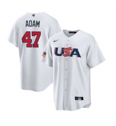 Men USA Baseball 47 Jason Adam 2023 White World Baseball Classic Replica Stitched Jersey