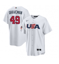 Men USA Baseball 49 Kendall Graveman 2023 White World Baseball Classic Replica Stitched Jersey