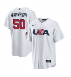 Men USA Baseball 50 Adam Wainwright 2023 White World Baseball Classic Replica Stitched Jersey