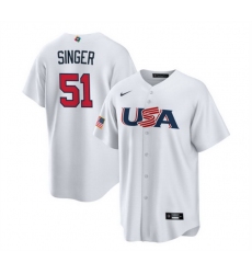 Men USA Baseball 51 Brady Singer 2023 White World Baseball Classic Replica Stitched Jersey