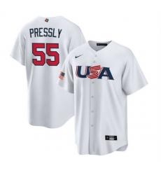 Men USA Baseball 55 Ryan Pressly 2023 White World Baseball Classic Replica Stitched Jersey