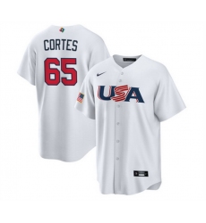 Men USA Baseball 65 Nestor Cort E9s Jr  2023 White World Baseball Classic Replica Stitched Jersey