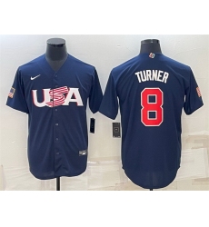 Men USA Baseball 8 Trea Turner 2023 Navy World Baseball Classic Replica Stitched Jersey