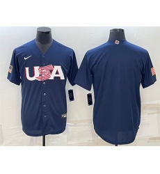 Men USA Baseball Blank 2023 Navy World Baseball Classic Replica Stitched Jersey