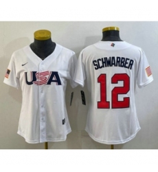 Womens USA Baseball 12 Kyle Schwarber 2023 White World Classic Stitched Jersey