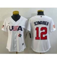 Womens USA Baseball 12 Kyle Schwarber 2023 White World Classic Stitched Jerseys
