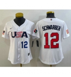 Womens USA Baseball 12 Kyle Schwarber Number 2023 White World Classic Stitched Jersey