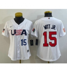 Womens USA Baseball 15 Bobby Witt Jr Number 2023 White World Classic Replica Stitched Jersey