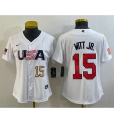 Womens USA Baseball 15 Bobby Witt Jr Number 2023 White World Classic Replica Stitched Jerseys