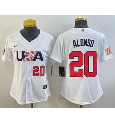 Womens USA Baseball #20 Pete Alonso Number 2023 White World Classic Stitched Jersey