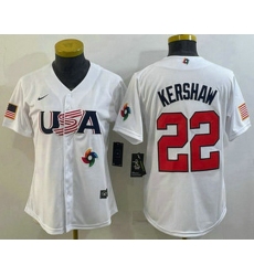 Women's USA Baseball #22 Clayton Kershaw 2023 White World Classic Stitched Jerseys