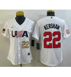 Womens USA Baseball #22 Clayton Kershaw Number 2023 White World Classic Stitched Jersey
