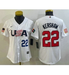 Women's USA Baseball #22 Clayton Kershaw Number 2023 White World Classic Stitched Jersey I