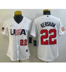 Women's USA Baseball #22 Clayton Kershaw Number 2023 White World Classic Stitched Jerseys