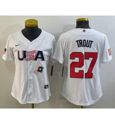 Women's USA Baseball #27 Mike Trout 2023 White World Classic Replica Stitched Jersey I
