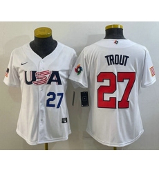 Women's USA Baseball #27 Mike Trout Number 2023 White World Classic Replica Stitched Jersey