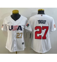 Women's USA Baseball #27 Mike Trout Number 2023 White World Classic Replica Stitched Jerseys
