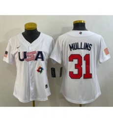 Womens USA Baseball 31 Cedric Mullins 2023 White World Classic Stitched Jerseys