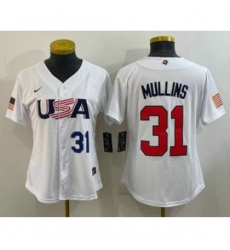 Womens USA Baseball 31 Cedric Mullins Number 2023 White World Classic Stitched Jerseys