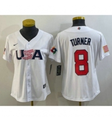 Womens USA Baseball 8 Trea Turner 2023 White World Classic Stitched Jerseys